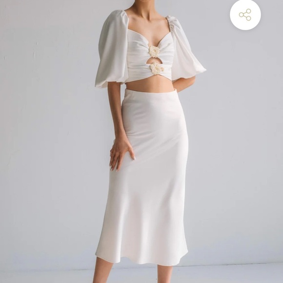 Rosewater House White Avin Midi Skirt and Rosa Silk Top Set, Size S - Picture 3 of 13